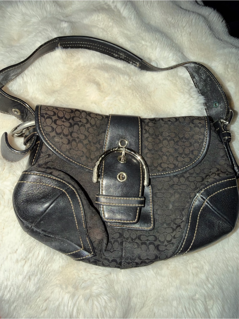 Coach Black Monogram Shoulder Bag with Buckle